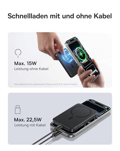 Baseus Enerfill FM11 MagSafe Powerbank 10000mAh 22.5W Magnetische Power Bank USB C, Kabellose Externe Handyakkus Mini Wireless Kompatibel mit iPhone 17/16/15/14/13/12/Pro/Pro Max Serie, Schwarz 4