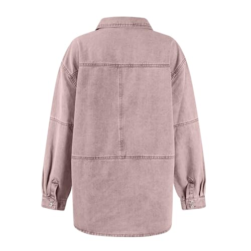 COTECRAM Womens Denim Tops Pullover Trendy Casual V Neck Loose Fit Long Sleeve oversized Jean Shirts Jacket with Pocket4