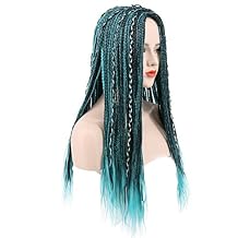 karlery Women Long Braid Blue and Black Mixed Wig Halloween Cosplay Wig Anime Costume Party Wig