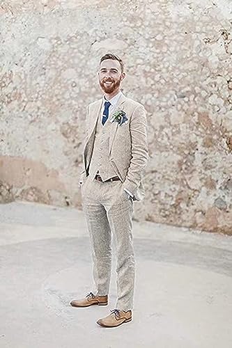 Men's Linen Slim Suit Wedding Casual Summer Beach Groomsmen 3 Piece Tuxedo Prom Suits for Men4