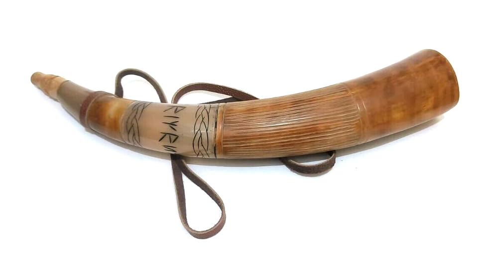 Handgeschnitztes Kriegshorn Shofar 45,7 cm Trompeten-Stil Horn mit Lederband, dunkel poliert