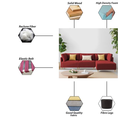 Image of Carina RHS 4 Seater L Shape Sofa Set for Living Room (Maroon Fabric) Premium Fabric Sofa