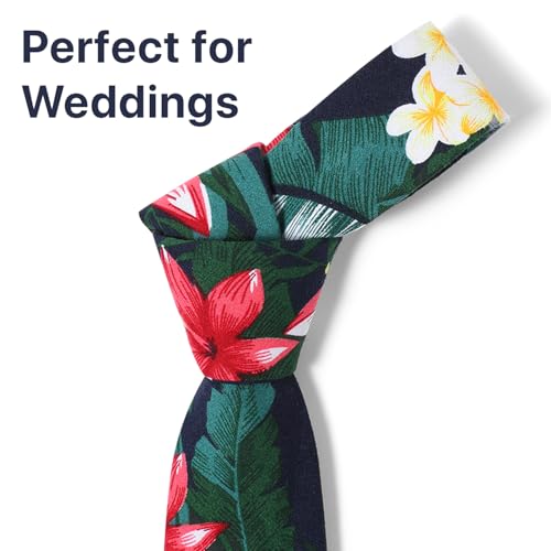 Image of Parquet Mens Floral Tie | Cotton Printed Skinny Necktie for Wedding | Spring & Summer