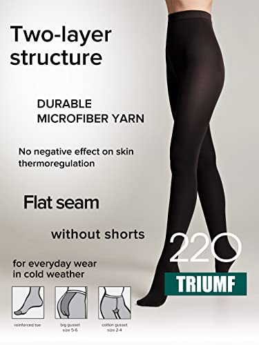 Image of Conte Women's Warm Thick Full Length Black Winter Tights 220 Denier - Triumf
