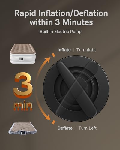 Image of NatraCalm Twin Air Mattress with Built in Pump Raised, Blow up Mattress for Guest Home Camping, Inflatable Mattress Twin Size in 2 Mins Self Inflation, Compact Portable Air Bed, colchones inflables