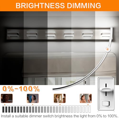 Image of SOLFART Bathroom Vanity Lights, Brushed Nickel Light Fixtures for Bathroom Above Mirror, 6 Light Led Vanity Lighting,5 Color Temperature Adjustable,Bath Lighting Fixture Nickel ETL Listed