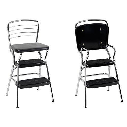 COSCO Stylaire Retro Chair + Step Stool with flip-up seat (black, one pack)