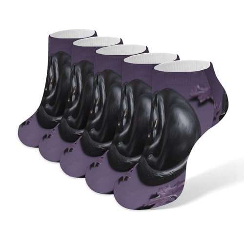 VstaDank Black Cat Ankle Socks 5 Pairs Fashion Invisible Low Cut Sock for Adult Casual Short Sock Soft Cozy No Show Socks