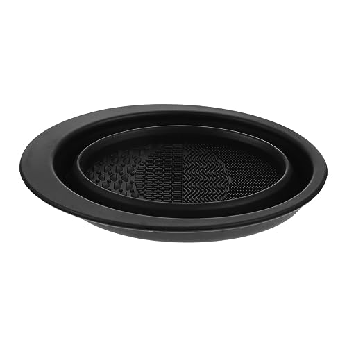 NULYLU 化粧ブラシクリーナー 化粧ブラシマット メイクブラシウォッシャーボウル メイクブラシたわしパッド 化粧品 ブラシクリーニングパッド 折りたたみ式 化粧道具 シリカゲル Black