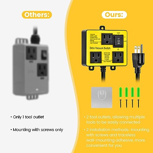 Image of Automatic Vacuum Switch, Ortis Vacuum Switch for More Power Tools, Delay Vacuum On /Off to Prevent Circuit Overload and Tripping, Keep Your Workplace Cleaner, Better for Your Lung