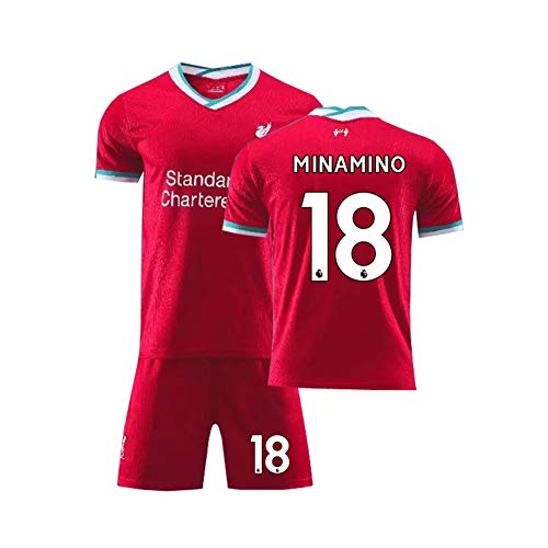 LCHENX-Conjunto de Camiseta de Fútbol Liverpool para Niños y Hombres,Takumi Minamino # 18 Camiseta y Pantalón Corto para Aficionados Al Fútbol,Rojo,M