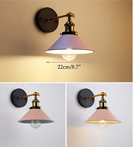Image of ANYE Wall Sconces with UL Plug-in Button Black Cord Retro Minimalist Style Macaron Pink Iron Lampshade Decor Lights Fixtures for Loft Cabinet Kitchen Hotel Bulb Sold Separately
