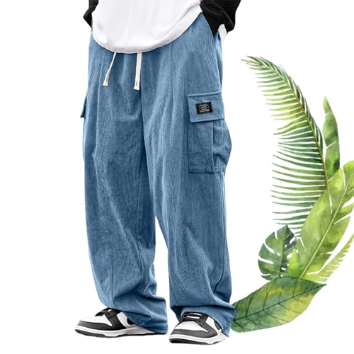 Mokaloha Pants, Mokaloha Mens Pants Vintage Corduroy Multi-Pocket Embroidered Logo Elastic Waist Work Trousers