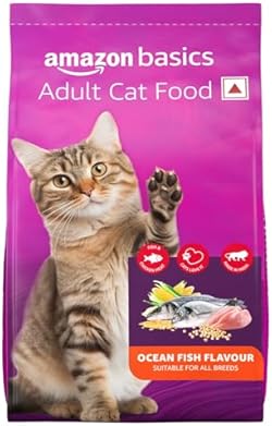 Amazon Basics Dry Cat Food | 3 Kg | Ocean Fish | with Real Chicken Meat & Fish | Suitable for Adult Cats | Pac