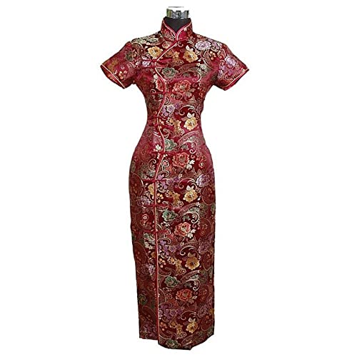YAROVA Vestido chinês de mulher - Cheongsam chinês tradicional para mulher, vestido longo elegante de cetim para festa,