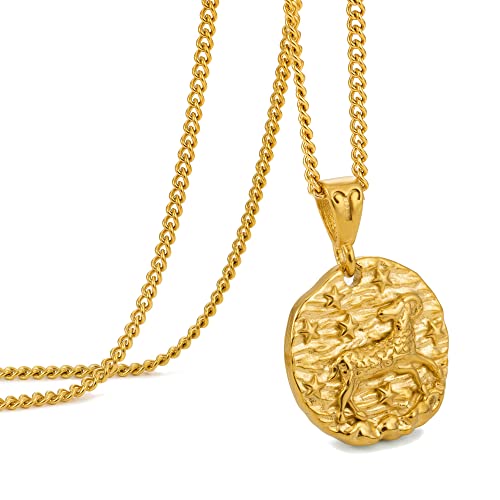 Speroto Aries Necklace for Women, 14K Gold Plated12 Constellation Womens Necklace, Horoscope Astrology Embossed Pendant Necklace, Ideal Gifts for Women Teen Girls