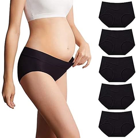 Mama Cotton Women's Under The Bump Maternity Panties Pregnancy Postpartum Maternity Underwear (Color-Multicolor-C 5 Pack, Size-XL) Cover