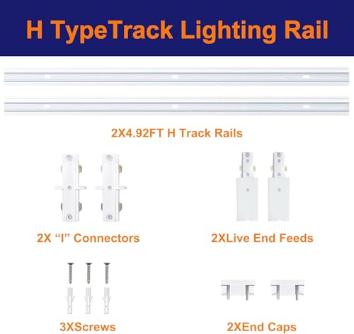Image of Extra Long H Type Track Lighting Rails Kit for Large Areas 9.8FT Track Lighting System Single Circuit 3-Wire-1 Track Rail with 2 I and Live End Connectors, Made of Aluminum Strength Guarantee