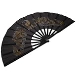 Supvox Großer Chinesischer Tai Chi Faltfächer aus Stoff mit Bambusgriff Faltbarer Kung Fu Handventilator für Tanz Kampfkunst und Dekoration