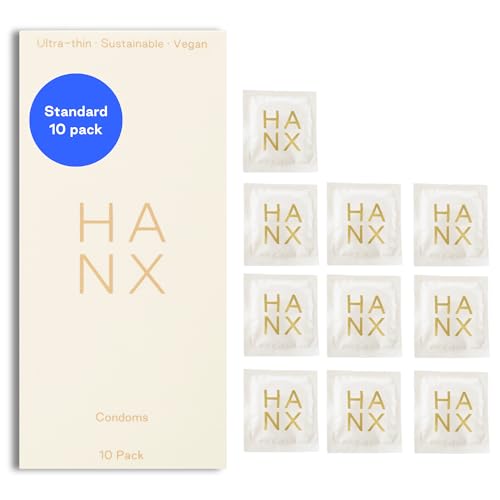 HANX Condoms | Ultra-Thin, Natural Latex with Silicone Lubricant | Paraben & Spermicide-Free | Dermatologically Approved | Strong & Reliable | Safe, Comfortable Protection | Standard (Pack of 10)