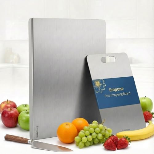 Image of Stainless Steel Countertop Chopping Board 50 x 40 cm | L | Free 31 x 21 cm Rectangular Chopping Board with Rubber Skid & Straw | Pack of 2
