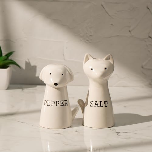 Image of Pup & Purr Salt & Pepper Shaker Set - Set of 2 Handcrafted Ceramic Shakers - Minimal Tabletop Essentials for Everyday Dining