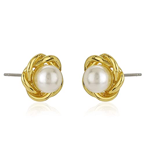 Women's Brass Flux Pearl Stud Earrings