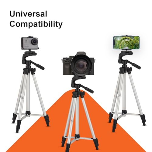 Image of Aluminium Tripod Stand 48cm-145cm | Lightweight with 360 Rotation | Phone Tripod for Mobile, DSLR, GoPro & Ring Light | Adjustable Travel Tripod with Carry Bag & Mobile Holder