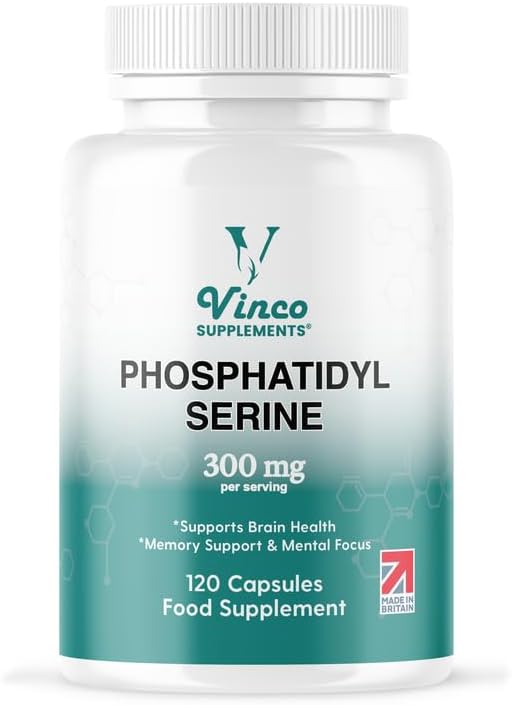 Vinco Phosphatidylserine Supplement - 120 High Strength Phosphatidylserine Capsules - 300mg Per Serving - Non GMO & Gluten Free (White)