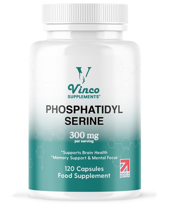 Vinco Phosphatidylserine Supplement - 120 High Strength Phosphatidylserine Capsules - 300mg Per Serving - Non GMO & Gluten Free (White)