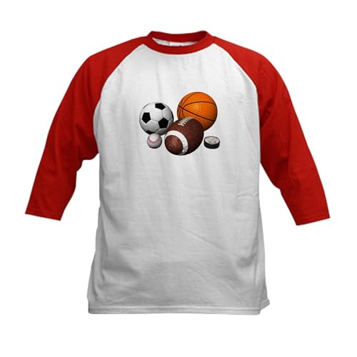 CafePress Sports Balls Kids Baseball Jersey Kids Cotton Baseball Jersey, 3/4 Raglan Sleeve Shirt Red/White
