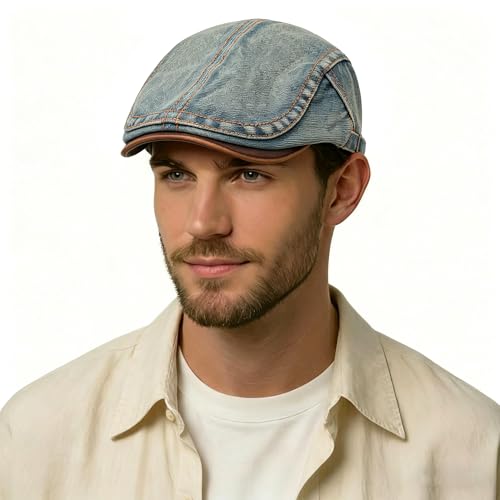 Image of ZLYC Men Cotton Flat Cap Summer Scally Ivy Gatsby Newsboy Beret Driver Cabbie Hunting Hat