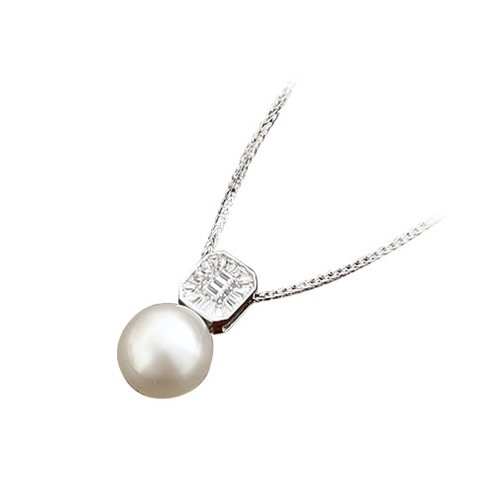 Collana 375/585/750 Oro Bianco, Ciondolo per Collana Semplice Donna con Perla Acqua Dolce e Diamante Sintetico, Catena Regolabile 40+5 cm