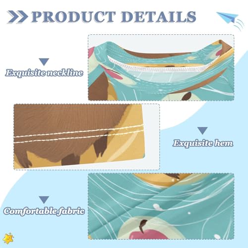 Boys Short Sleeve T-Shirts Capybara Apple Cartoon Rashguard Kids Swim Shirts Sun UPF 50+3