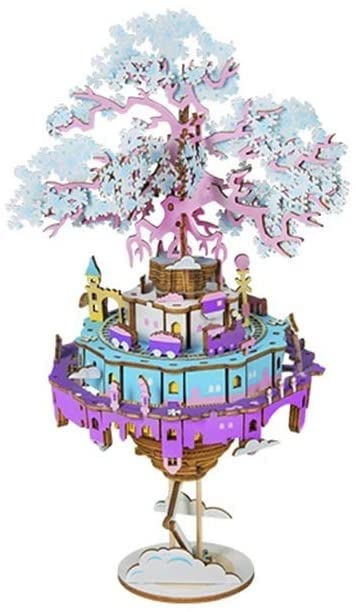 LUVADU ZCX Boîte à Bijoux Musicale Boîte à Musique de Bricolage, Kits de Construction de Liquidation de Rotation de Puzzle Faits à la Main Toy Sky City Musical Box Boîte à Bijoux Musicale