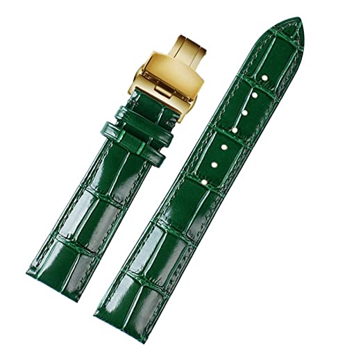 Bracelet montre cuir autruche vert agate 20mm motif bambou pour homme boucle papillon