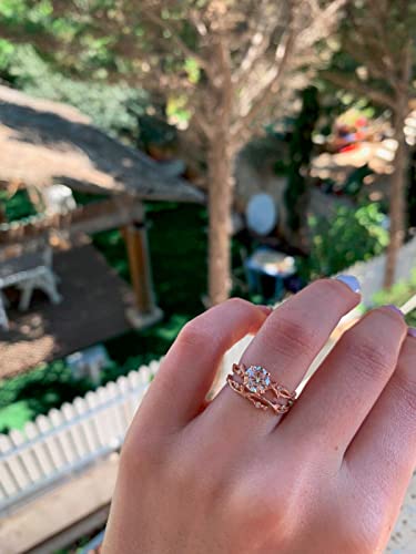 Silverdia 2 Ct Round Cut Diamond Women's Twig Wedding Band Engagement Ring Set 14K Yellow Gold Finish Handmade Fine 925 Sterling Silver Stacking Matching Anniversary Gift For Her #TOP6