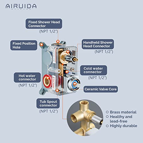 Airuida Chrome Polish Tub Shower Faucet Set Shower System With Tub Spout 3 Function Mixer Shower Faucet With Waterfall Tub Spout 10 Inch Wall Mount Rainfall Showerhead Rough-In Valve Included #TOP4