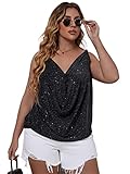 Floerns Women's Plus Size Glitter Draped Neck Sleeveless Backless Cami Top Black 2XL