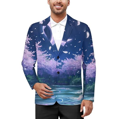 Cherry Flowers Starry Sky Falling Feathers Classic Suits Blazer for Men Business Tuxedo Jacket Sport Coat Two Buttons