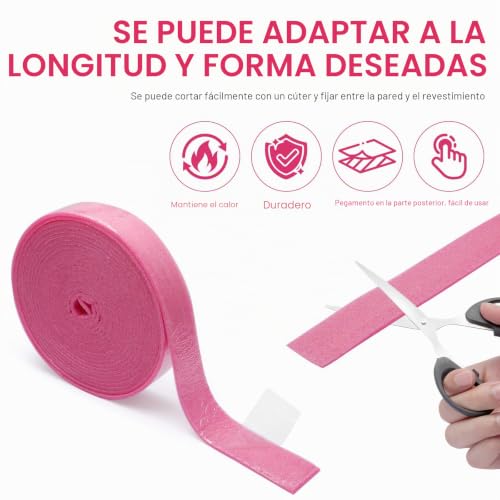 Miniatura 4 de Kqdravine Tiras Aislantes De Bordes, Autoadhesivas, 50 Mm X 5 Mm X 10 M, Para Masa De Compensación, Cinta De Desacoplamiento, Cinta De Expansión Para Suelo Radiante, Sellado De Pavimento Rosa