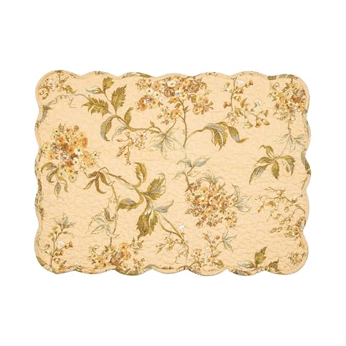Image of Audrey Green Leaves & Yellow Flowers Vintage 100% Placemats 13 inch x 19 inch