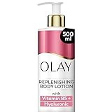 Olay Hyaluronic Acid Replenishing Body Lotion, 24HR Moisturising Cream Full Body Skin Care, Replenishes Skin Moisture, Vitamin B5 B3, Glycerin, Smooth and Moisturised Skin, No Greasy Residue, 500ml