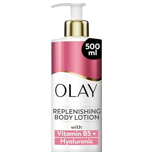 Olay Hyaluronic Acid Replenishing Body Lotion, 24HR Moisturising Cream Full Body Skin Care, Replenishes Skin Moisture, Vitamin B5 B3, Glycerin, Smooth and Moisturised Skin, No Greasy Residue, 500ml