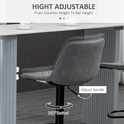 Homcom Adjustable Bar Stools Set Of 2, Counter Height Barstools With Swivel Seat Steel Base For Kitchen, Dining Room, ‎Gray #TOP4