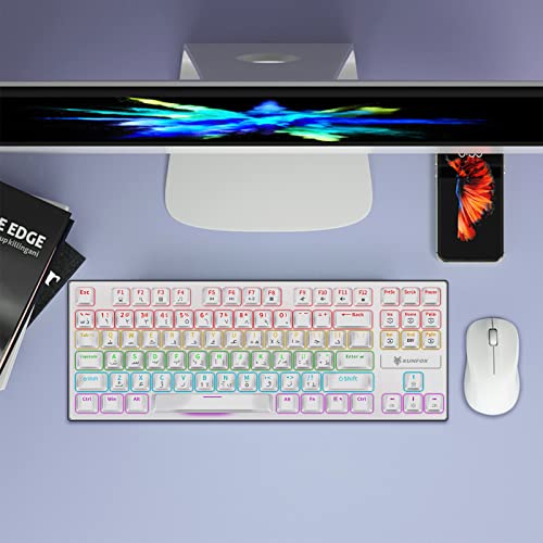 Image of UCHUANG English Arabic Gaming Keyboard with RGB LED Different Backlight Effects for iOS, Android, Windows and Mac, USB Wired Gaming Mechanical Waterproof Keyboard 87 Keys - White
