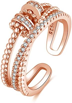 SAKUNALA Anxiety Rings for Women Men, 925 Sterling Silver Anxiety Fidget Rings for Women, Adjustable Fiddle Stress Reliever Spinner Ring, Thumb Ring as Gift for Teenage Girls, Silver/Gold/Rose Gold