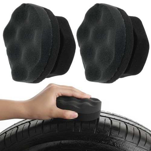 Quilax 2 Pack 4.3 Inch Tire Dressing Applicator, Reusable Large Tire Shine Applicator, Hex Grip Tires Shine Sponge for Car Detailing Cleaning Accessories