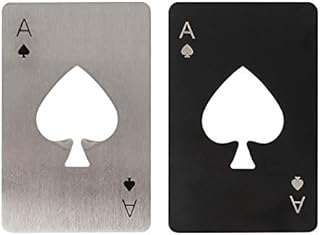 Tomedeks 2Pcs Set of poker bottle opener, creative playing card stainless steel bottle opener, Personalized Funny Beer Bottle Opener, size fits your wallet(Black & Silver)