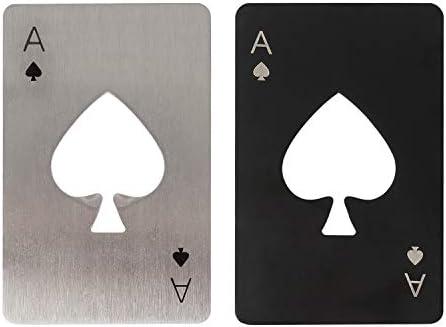 Tomedeks 2Pcs Set of poker bottle opener, creative playing card stainless steel bottle opener, Personalized Funny Beer Bottle Opener, size fits your wallet(Black & Silver)